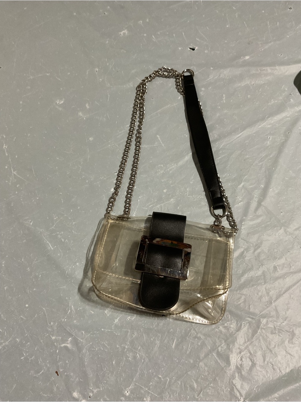 Clear Crossbody Bag with Black Strap and Buckle